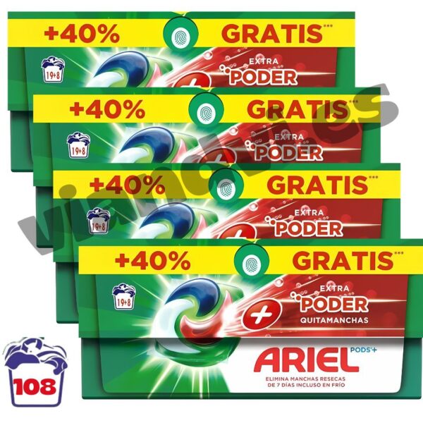 Ariel Pods+ Extra Poder Quitamanchas Detergente en cápsulas Mega Pack 108 Cápsulas