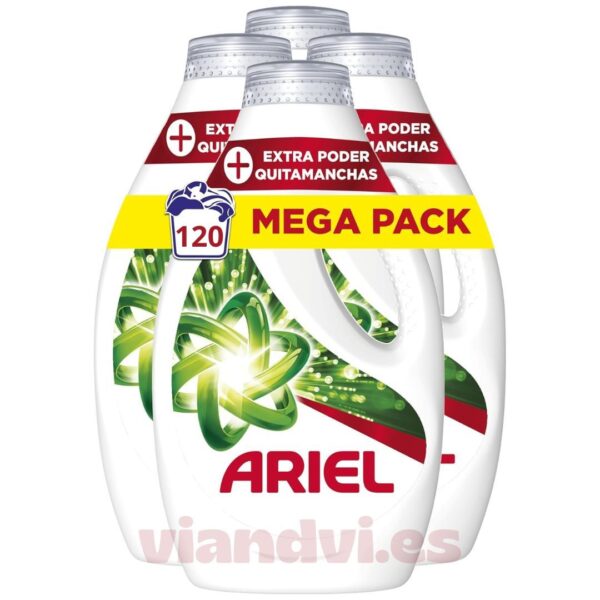 Ariel Extra Poder Quitamanchas Detergente Líquido Mega Pack 4 x 30 Lavados