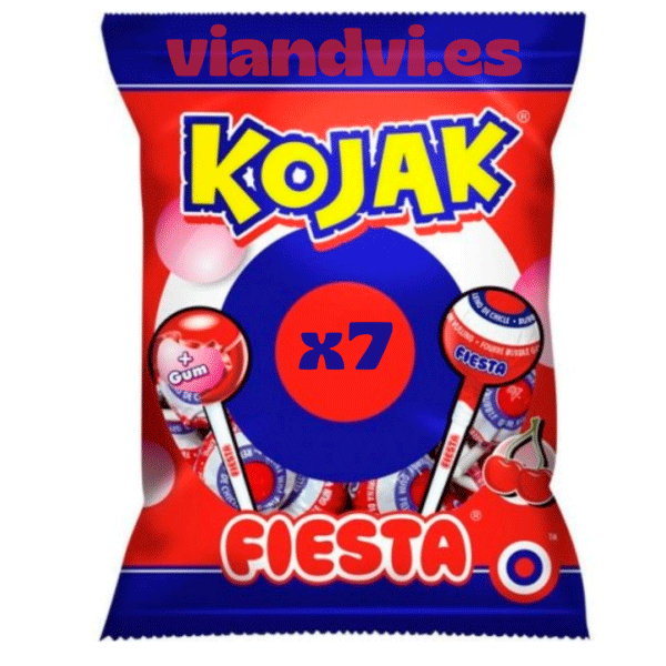 Kojak Cereza Caramelo con Palo Relleno de Chicle Bolsa de 7 Kojak