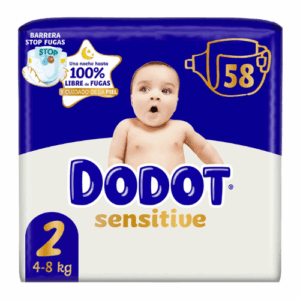 Dodot Sensitive Tala 2 Paquete de 58 Panales para bebe recien nacido con barrera stop fugas