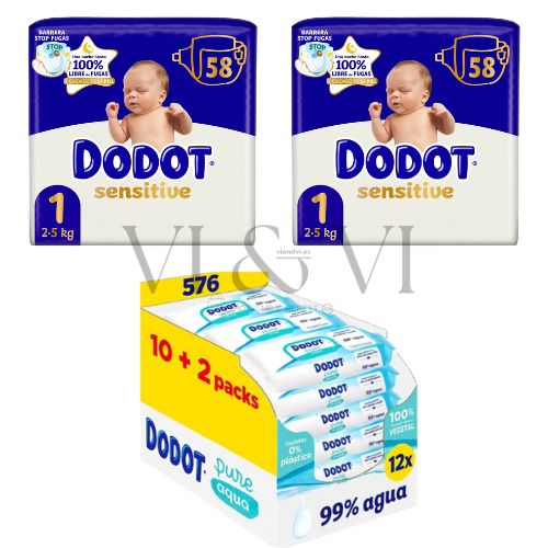 Pack Ahorro Dodot sensitive talla 1 dodot aqua pure