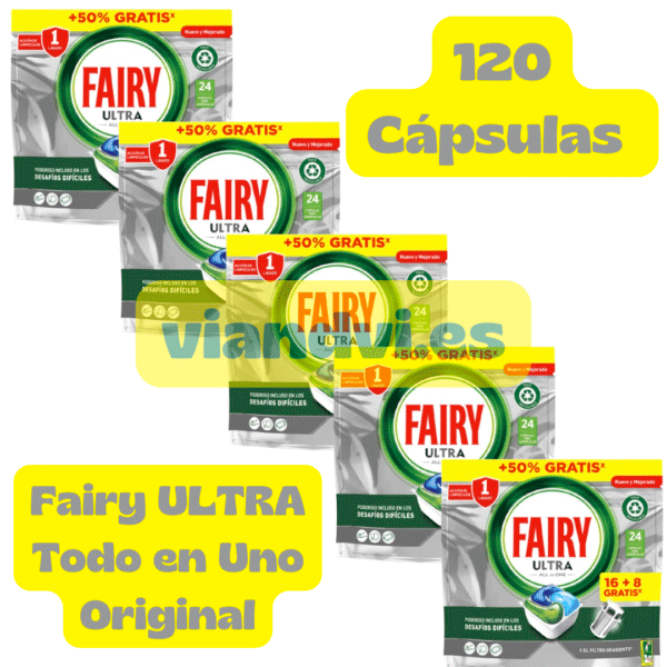 Fairy Ultra Todo en Uno 120 Cápsulas para Lavavajillas [5 Bolsas de 16+8 Cápsulas]