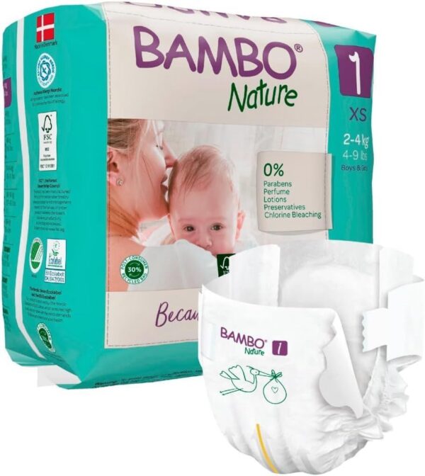 Pañales Bambo Nature Talla 1 (2-4kg ) Caja de 132 pañales - Imagen 2