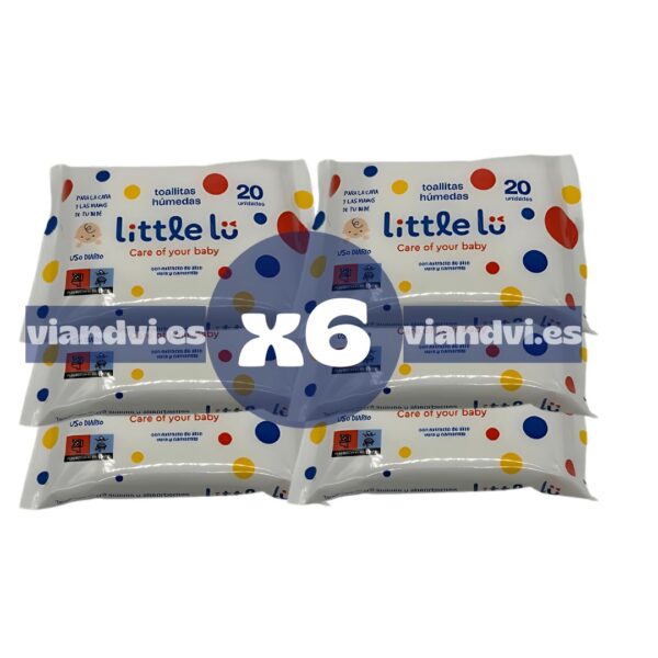 Little Lu Pack de 6 paquetes de 20 toallitas húmedas - Formato para llevar - Aloe Vera y Camomila