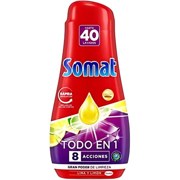 Somat Todo en 1 Gel Lavavajillas Pack Ahorro 2 x 40 Lavados Lima Limón - Imagen 2