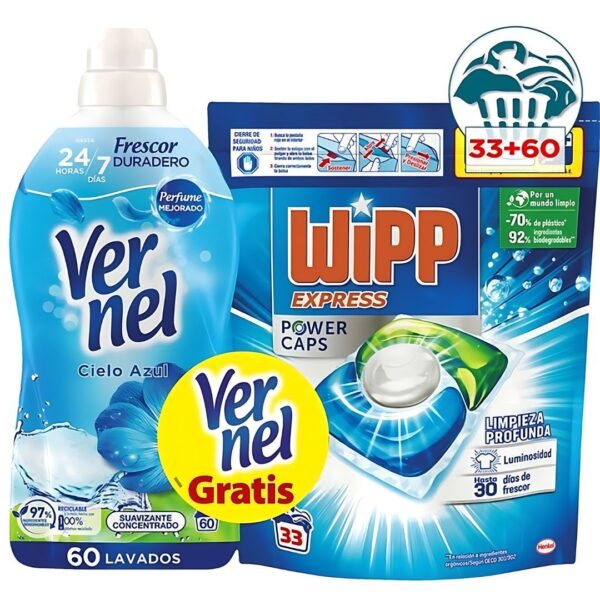 Wipp Express Limpieza Profunda Detergente 33 Cápsulas + Vernel Suavizante de 60 Lavados