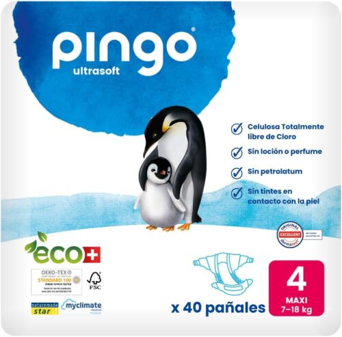Pingo Pañales Ecológicos Talla 4 (7-18kg) Pack de 40 pañales