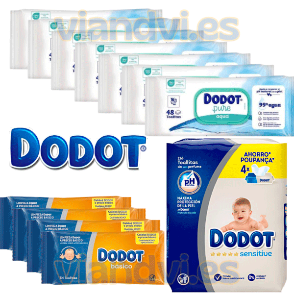 Toallitas Dodot Lote de 7x48 Dodot Aqua Pure + 4x54 Dodot Sensitive + 4x54 Dodot Básico