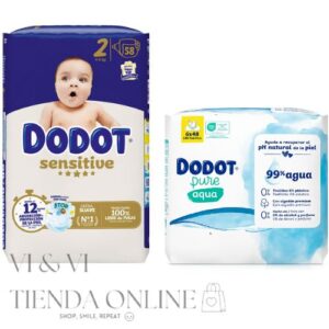 Dodot Sensitive Talla 2 (58 pañales) + Dodot Aqua Pure (6x48 toallitas)