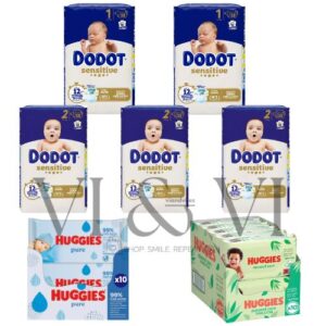 Pack Dodot Sensitive tallas 1 y 2 con toallitas Huggies