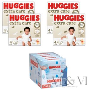 Pañales Huggies Talla 4 con toallitas Pure Aqua en pack