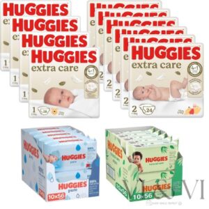 Pañales Huggies recién nacido en pack completo con toallitas