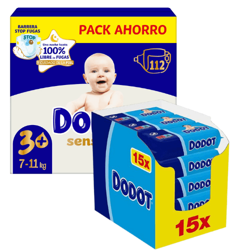 Dodot Sensitive Talla 3+ Pack Pañales y Toallitas