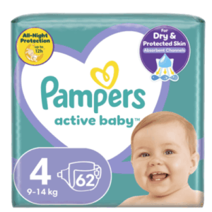 Pampers Active Baby Talla 4 (9-15 kg) Paquete de 62 Pañales