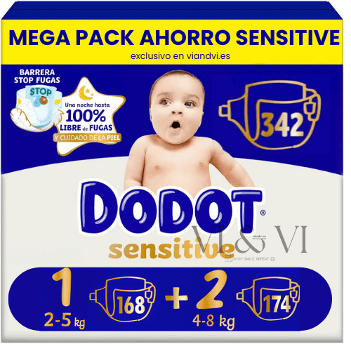 Dodot Sensitive Talla 1 y 2 Pack Ahorro 342 Pañales