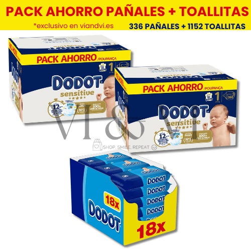 Dodot Sensitive Talla 1 (2-5kg) Pack Ahorro con 336 pañales y 1152 toallitas