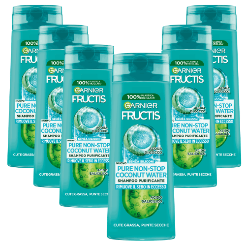 Garnier Fructis Pure Agua de Coco Champú Pack 6 x 250ml