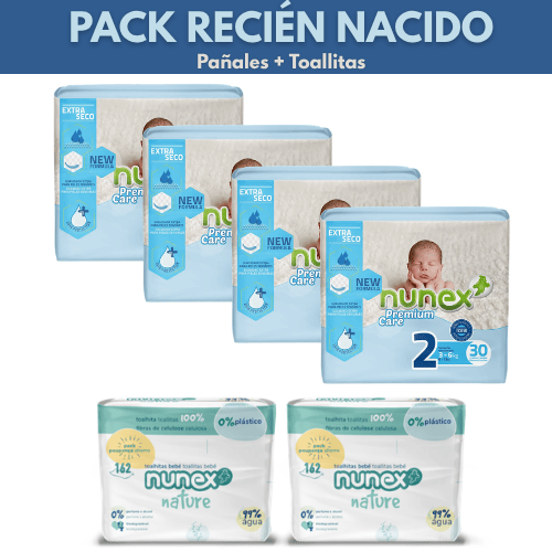 Nunex Recién Nacido Talla 2 Pack Pañales y Toallitas